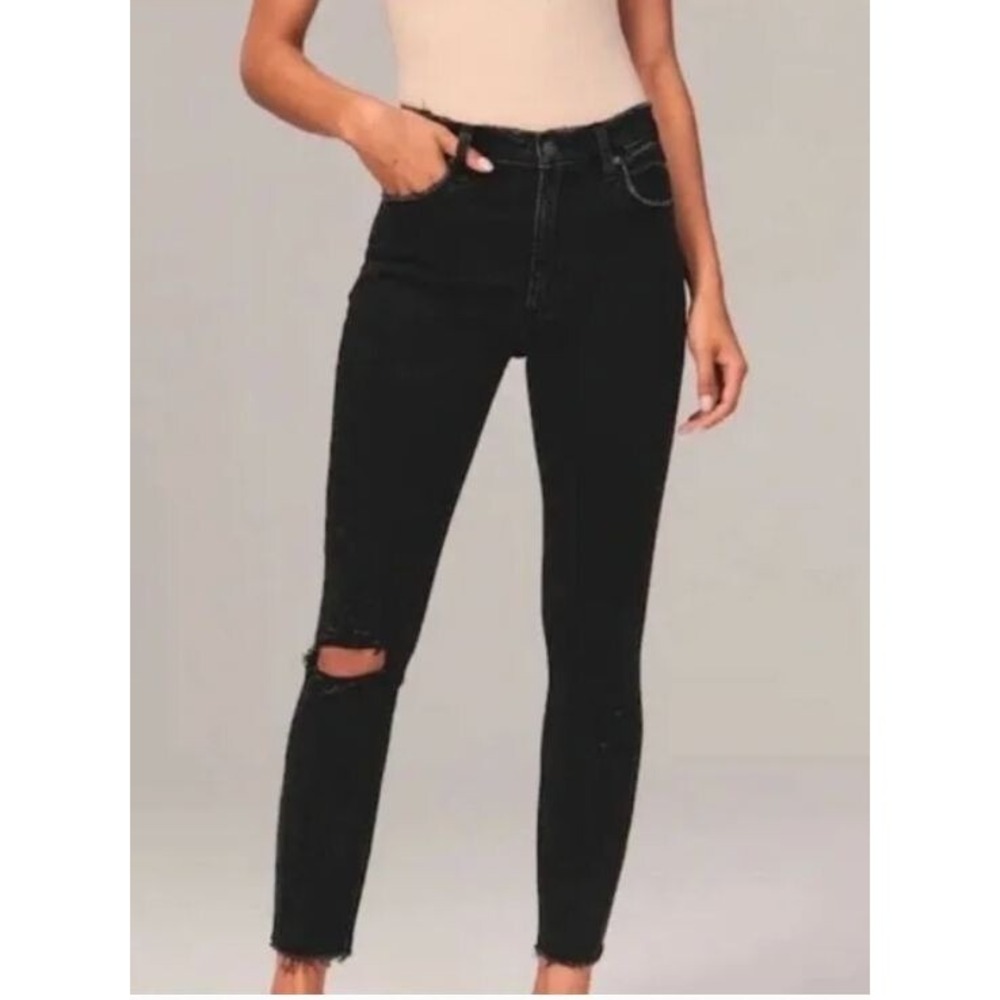 Abercrombie & Fitch The‎ Skinny High Rise Distressed Black Boho Bohemian Size 27